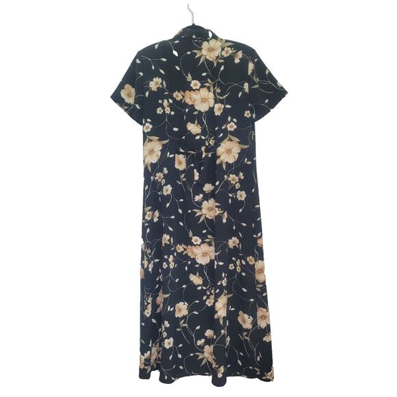 Vintage Impressions Button Up Floral Maxi Shirt Dress Sz L Black Cottage Church - Picture 2 of 10